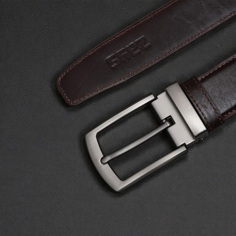 Zays Handcrafted Genuine Leather Belt for Men – Premium Quality, Adjustable, Stylish & Durable (BS104-BC103-Chocolate)