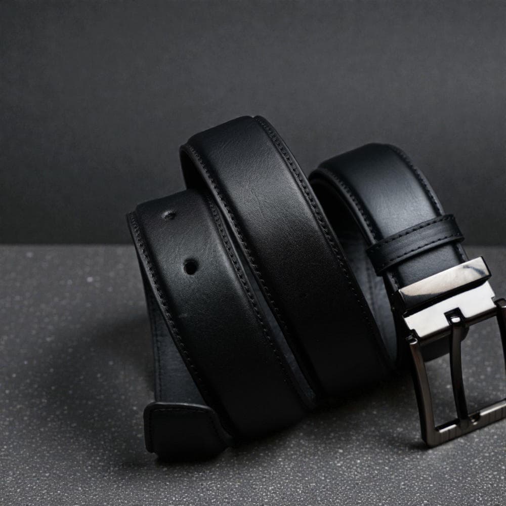 Zays Handcrafted Leather Belt for Men - Full-Grain Cowhide Adjustable Fit Stylish and Long-Lasting Designed for Office Traditional and Casual Use - Sweat-Resistant Anti-Crack Build Ideal for Daily Wear BS103-BC117-Black