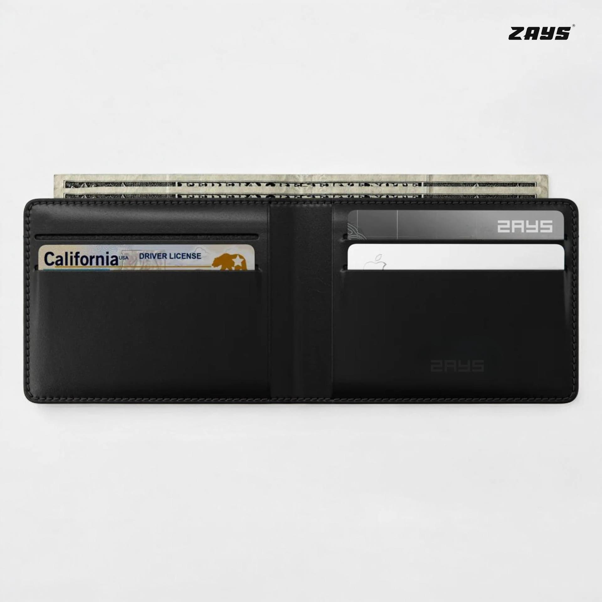 Zays Handcrafted Premium Leather Bifold Short Wallet ZSW101-Black
