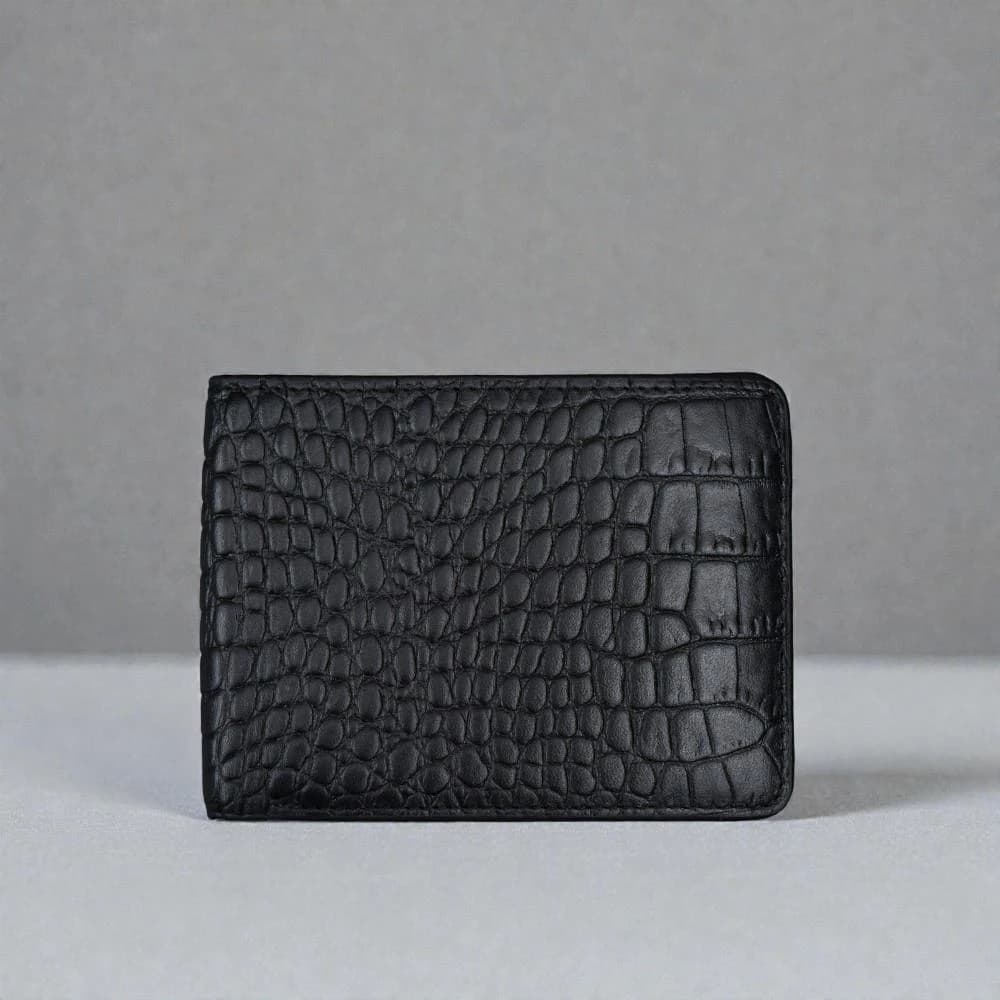 ZAYS Premium Handcrafted Crocodile Embossed Leather Bifold Wallet for Men And Women - Super Slim Durable Stylish Short Wallet - ZSW122-Black