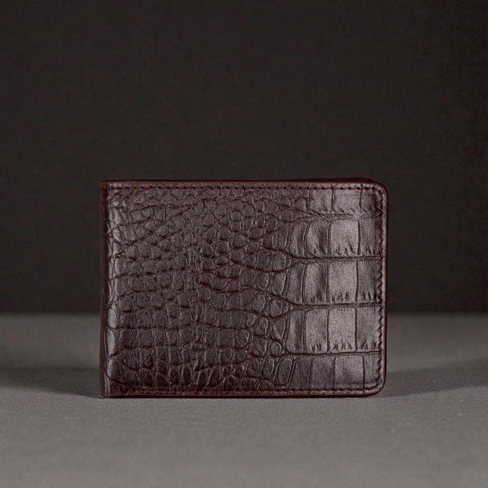 ZAYS Premium Handcrafted Crocodile Embossed Leather Bifold Wallet for Men And Women - Super Slim Durable Stylish Short Wallet - ZSW123-Chocolate