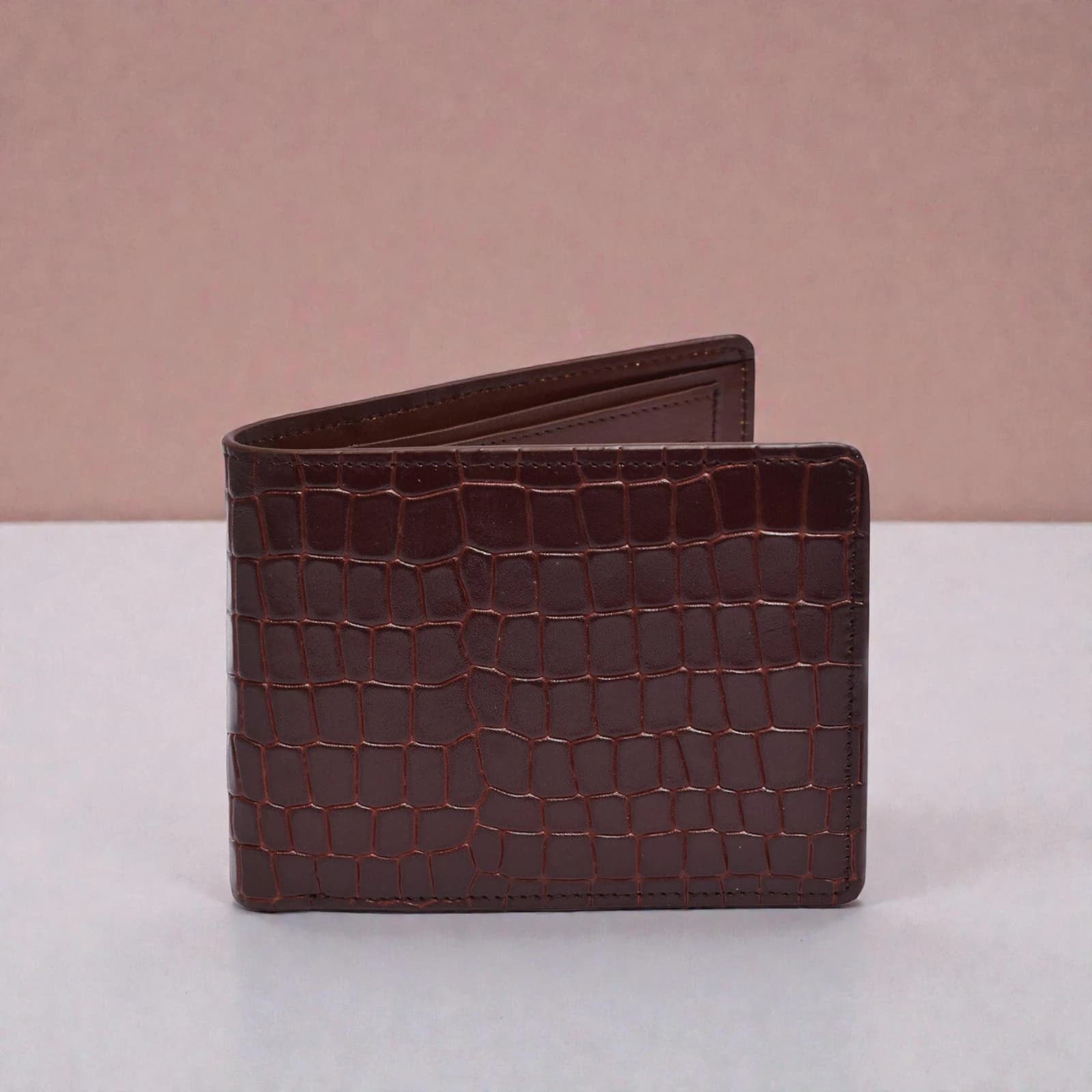ZAYS Premium Handcrafted Crocodile Embossed Leather Bifold Wallet for Men And Women - Super Slim Durable Stylish Short Wallet - ZSW123-Chocolate