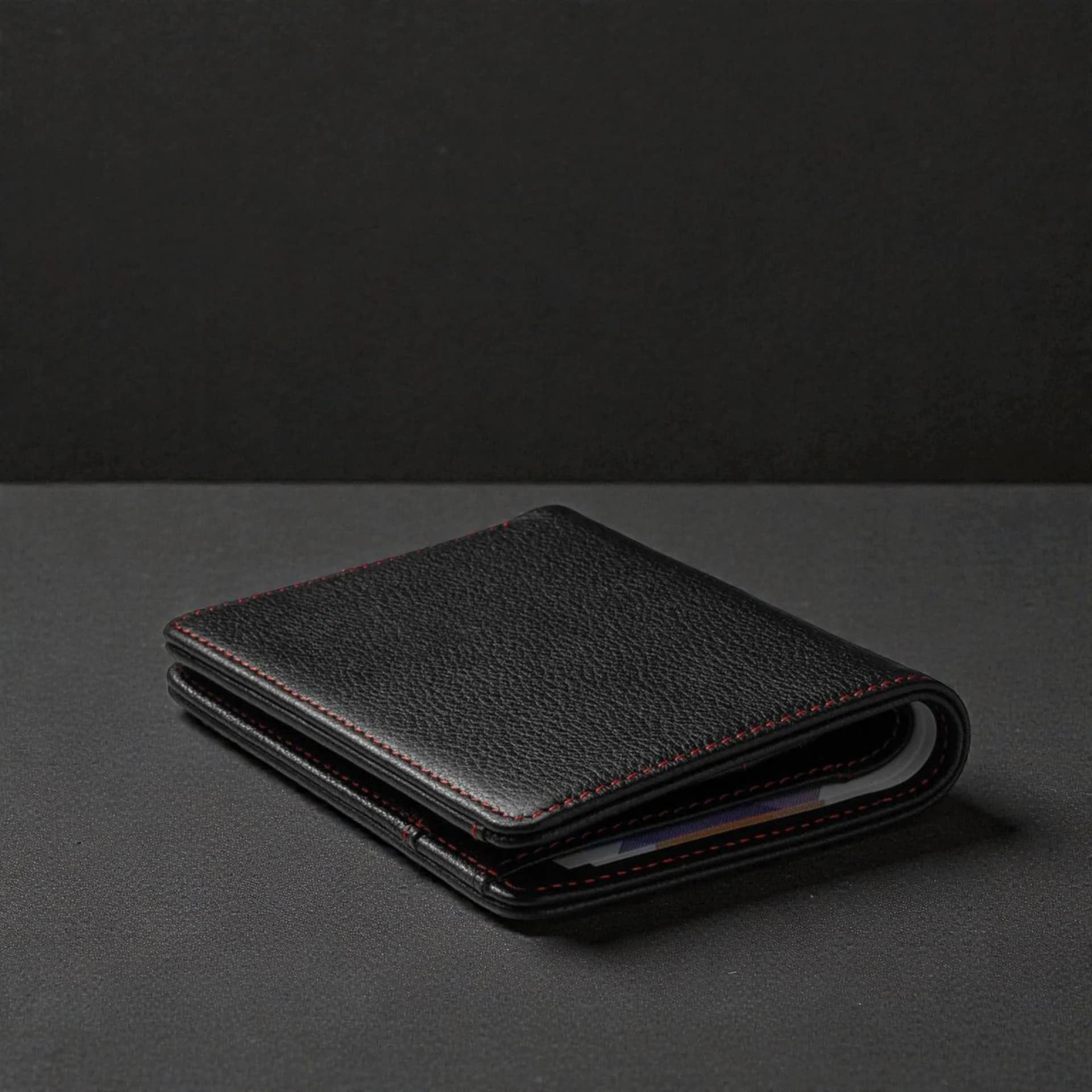 Zays Premium Handcrafted Slim Bifold Leather Short Wallet for unisex - Personalized Top-Grain Leather Wallet - Compact Durable Stylish - ZSW124-Black Red Suta