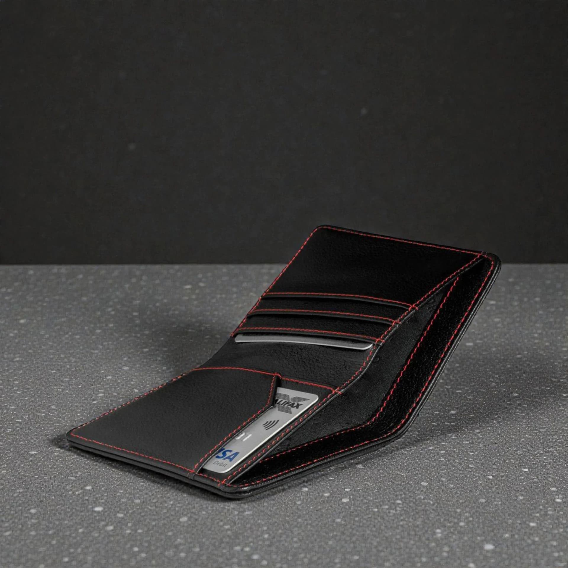 Zays Premium Handcrafted Slim Bifold Leather Short Wallet for unisex - Personalized Top-Grain Leather Wallet - Compact Durable Stylish - ZSW124-Black Red Suta