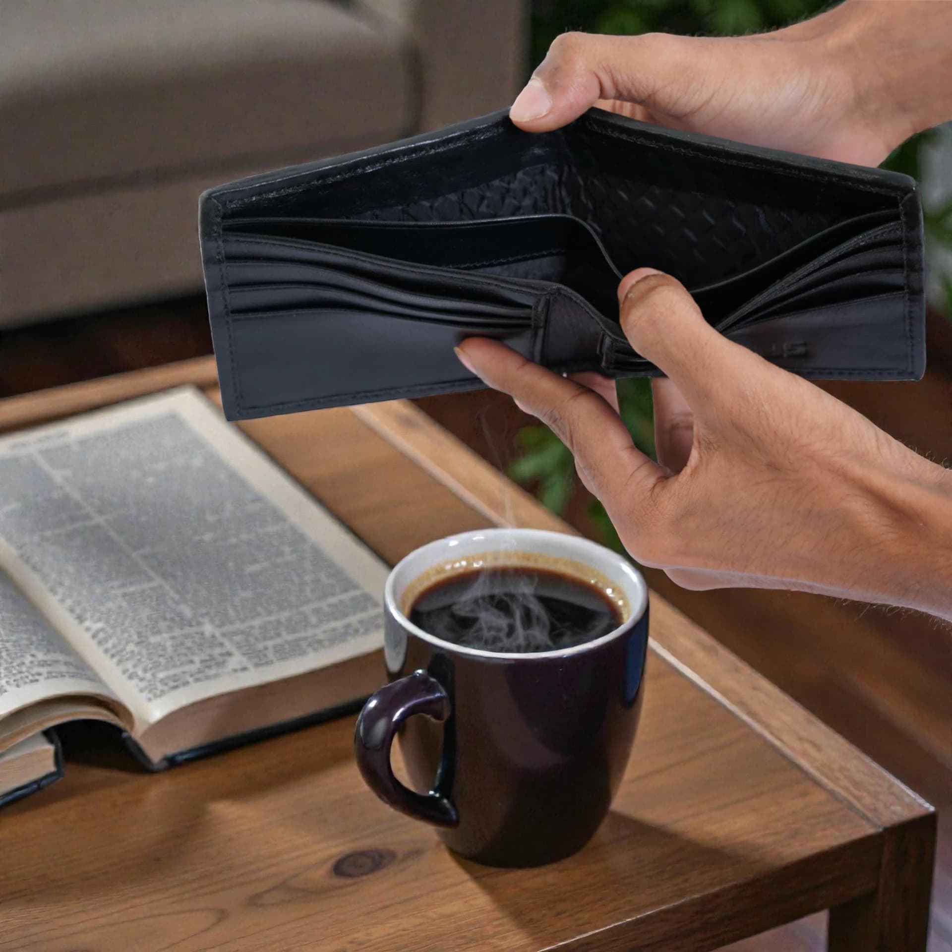 Zays Handcrafted Real Pati Degine Premium Leather Bifold Wallet for Men And Women - Super Slim Durable Stylish Short Wallet - ZSW129-Black