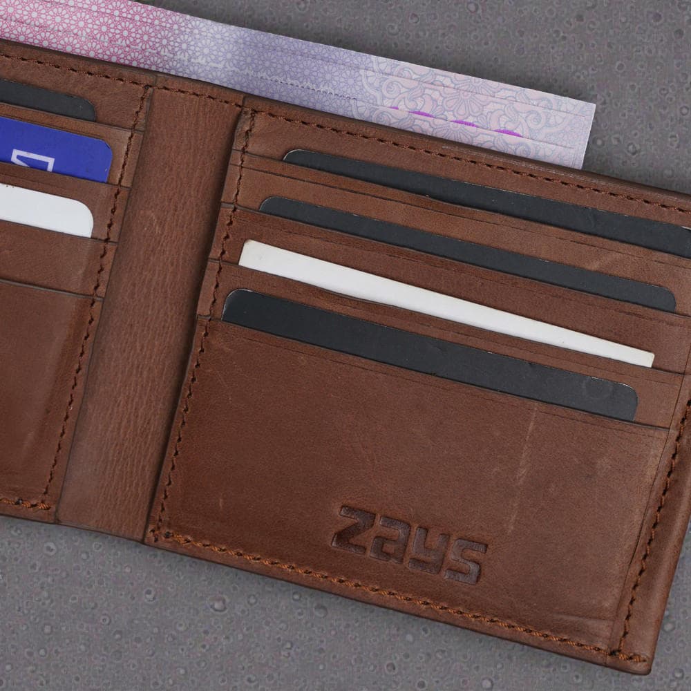 ZAYS Premium Handcrafted Oil Pull Up Leather Slim Bifold Wallet for Unisex - Genuine Cowhide Short Wallet - Super Slim Durable Stylish Everyday Carry - Best Handmade Leather Wallet in Bangladesh - ZSW134-Brown
