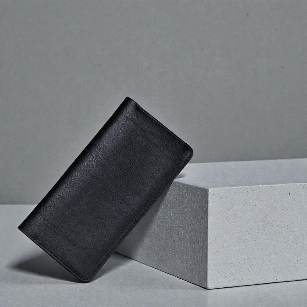 Zays Handcrafted Premium Eco Friendly Leather Long Wallet for Mobile and Many things - Slim Durable and Stylish Wallet for Unisex - Top-Grain Leather Compact and Lightweight (ZLW107-Black-II)