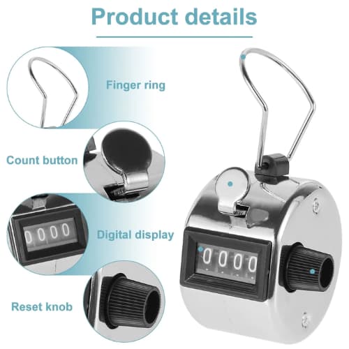 Metal Tasbih Tally Counter – Manual Mechanical Clicker Tasbeeh with Finger Ring