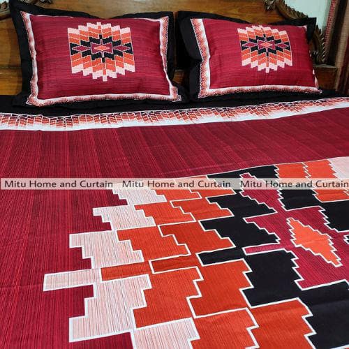King Size Full Panel Cotton Bedsheet Set with Pillow Covers Chador Set (Chocolate Royal Art)