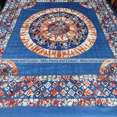 King Size Full Panel Cotton Bedsheet Set with Pillow Covers Chador Set (Sky Blue Panel Art)