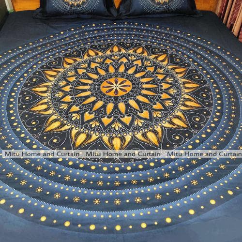 King Size Full Panel Cotton Bedsheet Set with Pillow Covers Chador Set (Black)