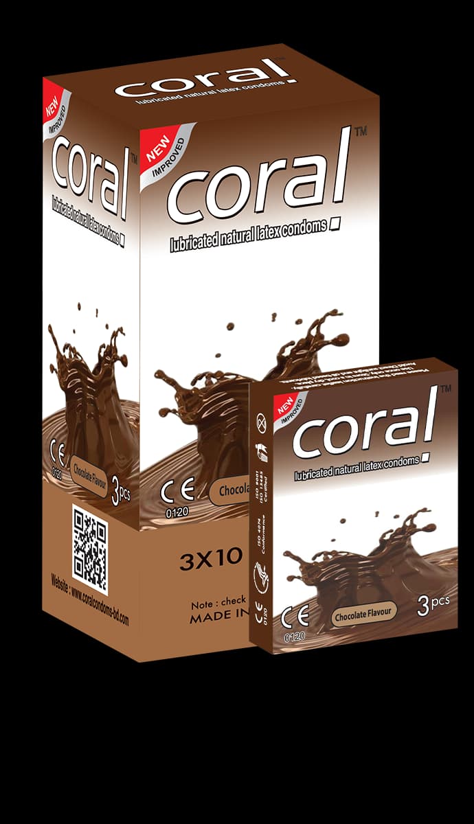 Coral Chocolate Flavors Lubricated Natural Latex Condoms Full Box (30 Pcs)
