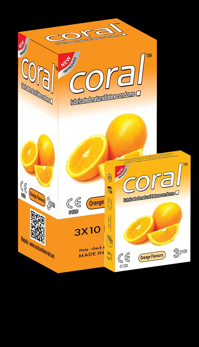 Coral Orange Flavors Lubricated Natural Latex Condoms Full Box (30 Pcs)