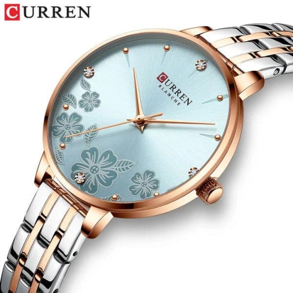 Curren 9068 Stainless Steel Analog Watch for Women-Light Blue