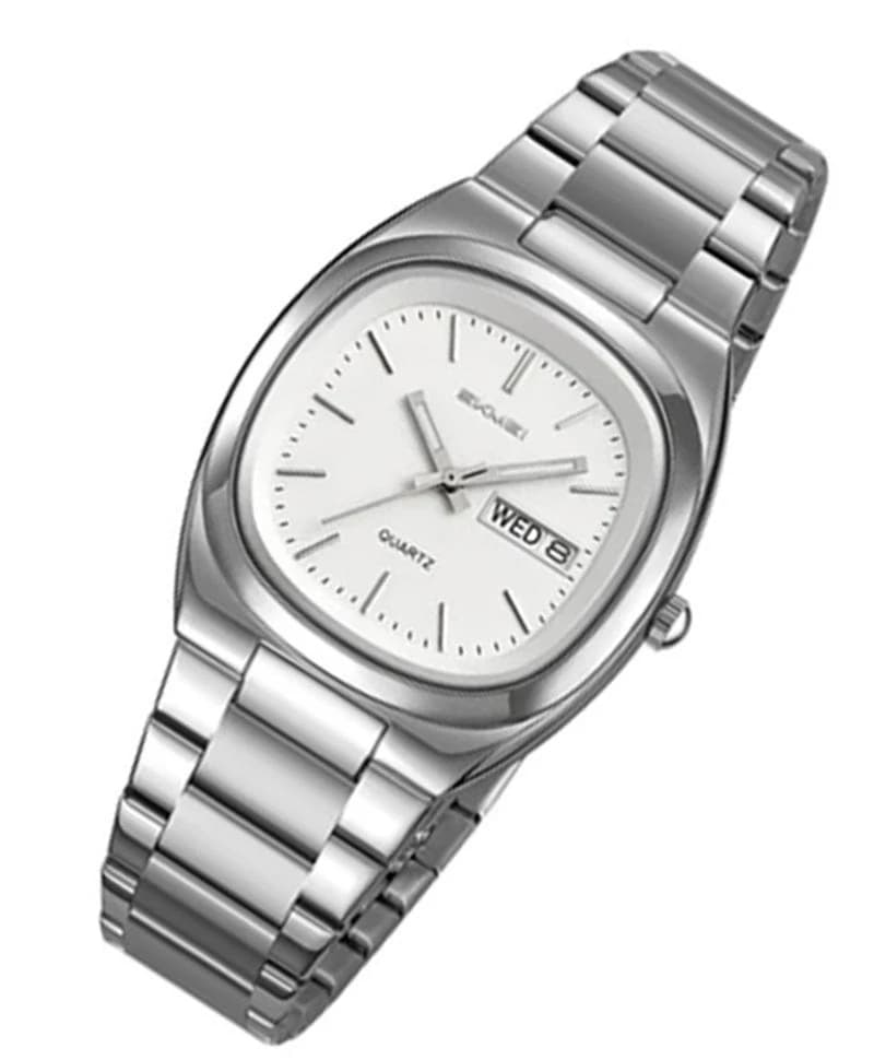 SKMEI 2420 Stainless Steel Strap Analog Quartz Watch for Men- Silver White