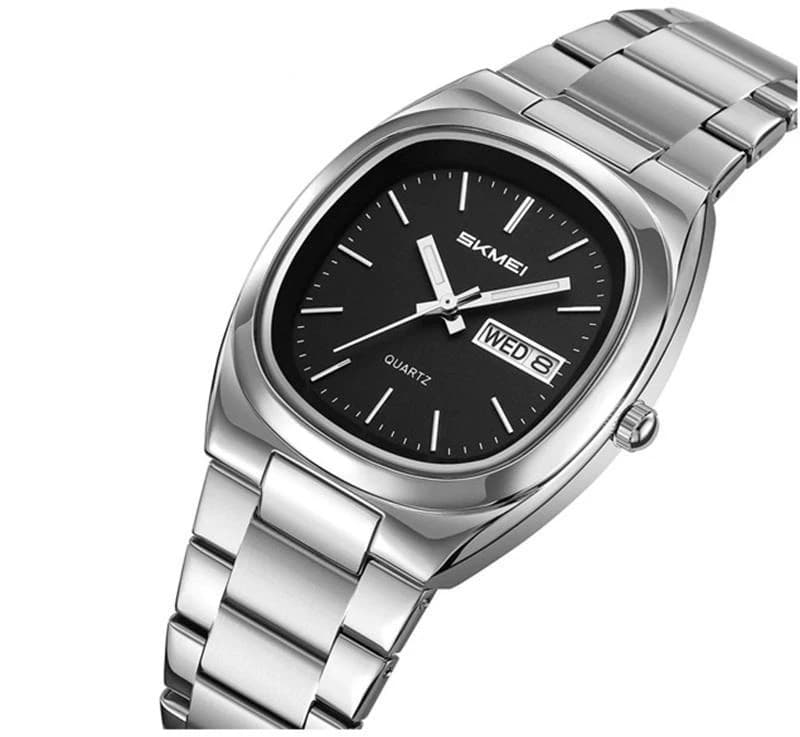Skmei 2420 Stainless Steel Strap Analog Quartz Watch for Men- Silver Black