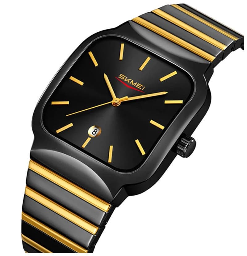 Skmei 9361 Square Quartz Watch for Men-  Gold Black