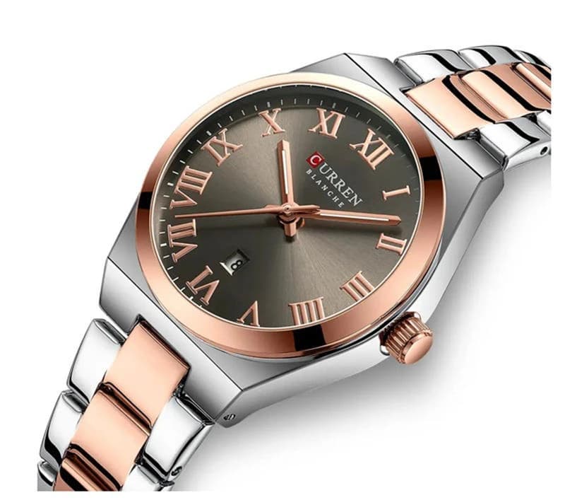 Curren 9095 Latest Model Creative Steel Women’s Fashion Watch- Ash & Rose Gold
