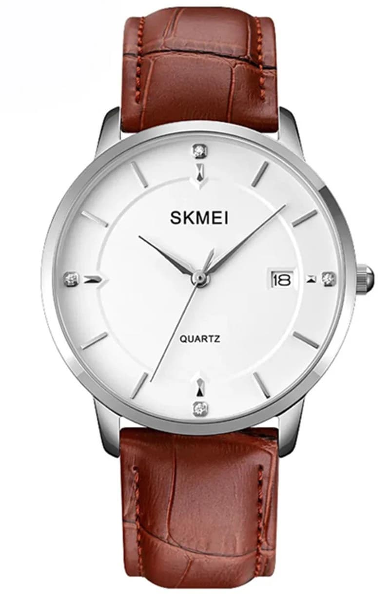 Skmei 1801 Stainless Steel Leather Band Men’s Watch-Brown