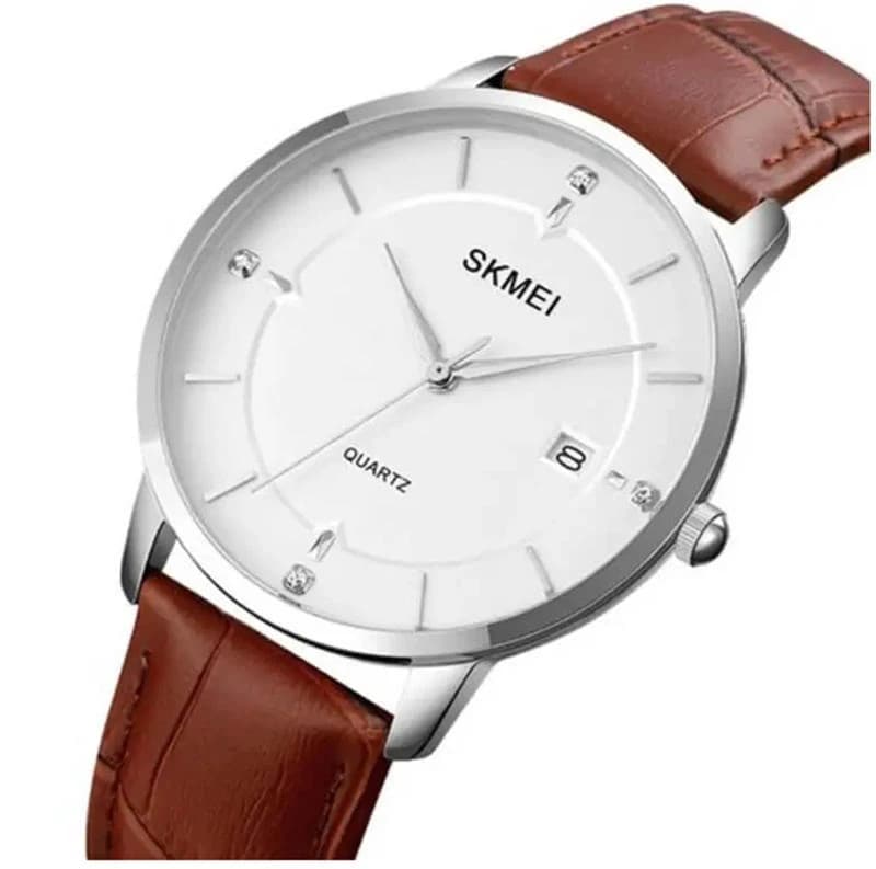 Skmei 1801 Stainless Steel Leather Band Men’s Watch-Brown