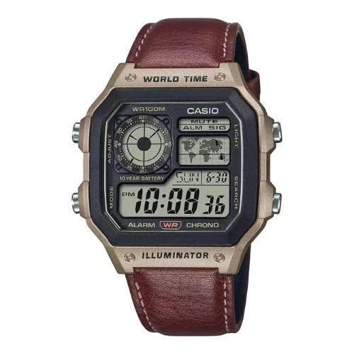 Casio AE-1200WHL-5AVDF World Time Digital Leather Belt Watch