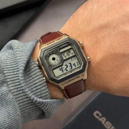 Casio AE-1200WHL-5AVDF World Time Digital Leather Belt Watch