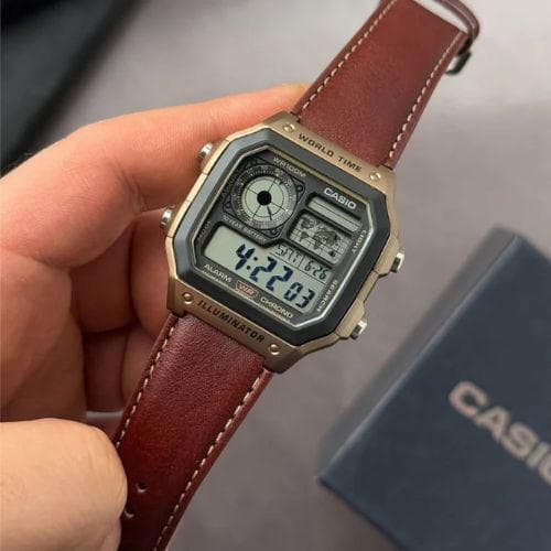 Casio AE-1200WHL-5AVDF World Time Digital Leather Belt Watch