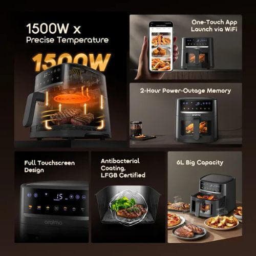 Oraimo NutriFry S1 Ultra 1500W 6L App Control Full Touchscreen Air Fryer (OAF-521A)