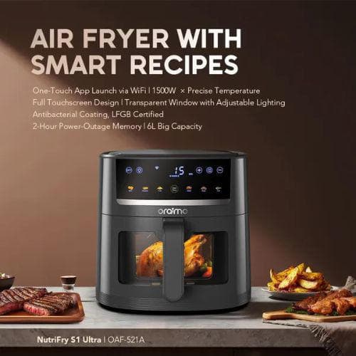 Oraimo NutriFry S1 Ultra 1500W 6L App Control Full Touchscreen Air Fryer (OAF-521A)