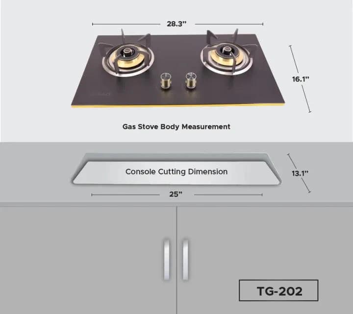Gazi Smiss TG-202 Double Burner Gas Stove – Auto Ignition, Tempered Glass LPG/NG Supported