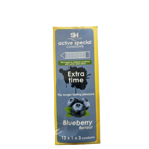 Active Condoms - Blueberry Flavor Condom - Full Box - 3X12=36Pcs Condom