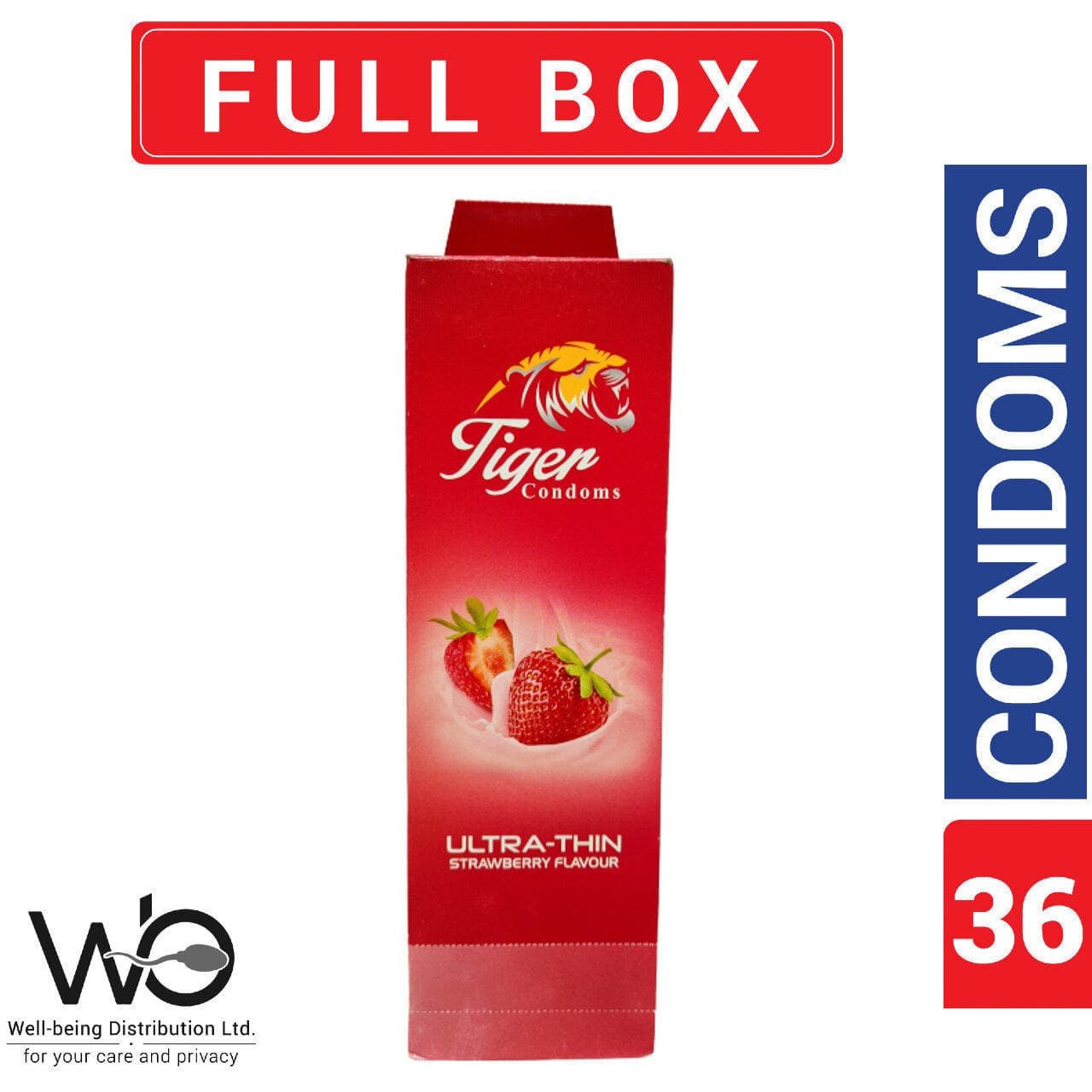 Tiger - Ultra Thin Strawberry Flavor Condom - Full Box - 36pcs