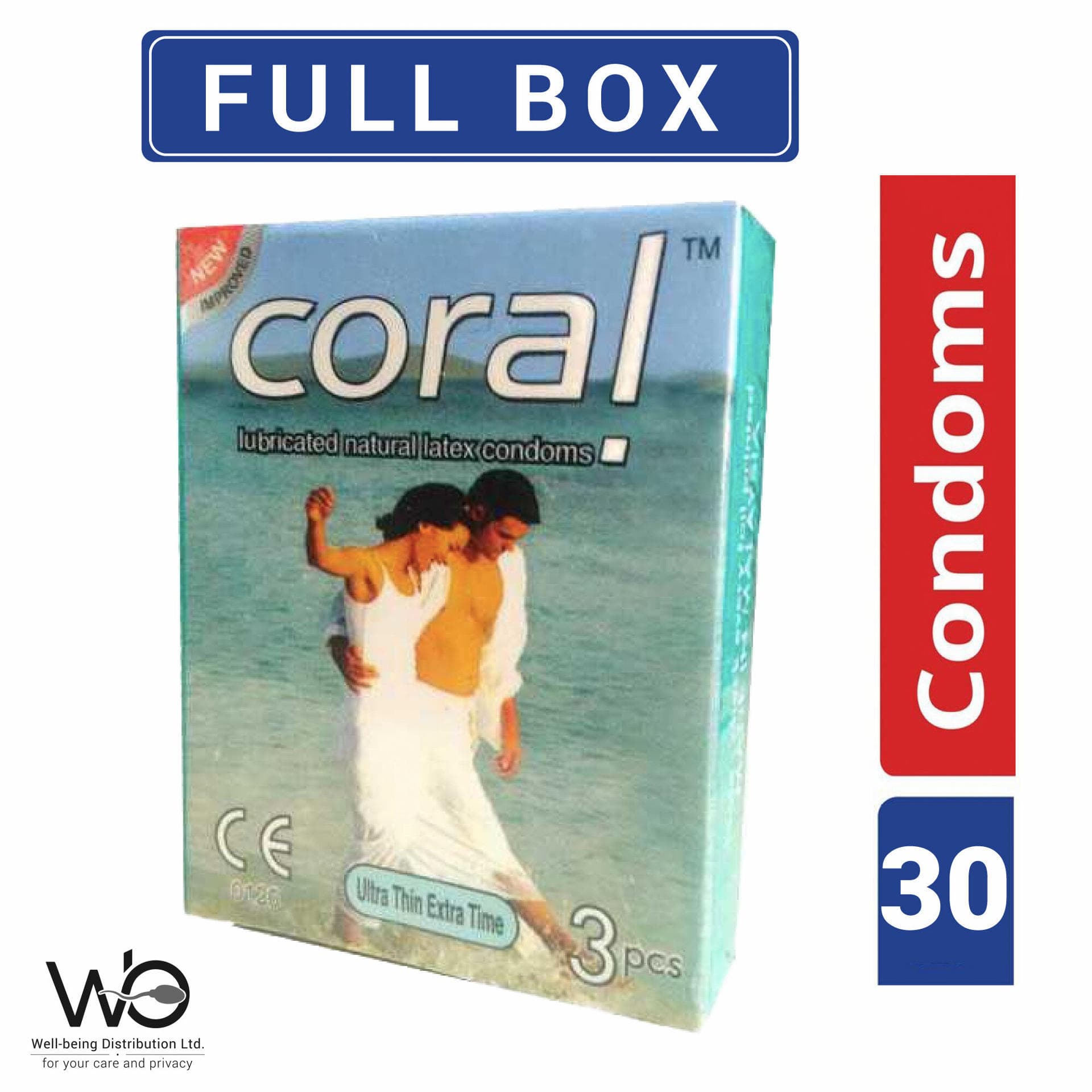 Coral Ultra Thin Extra Time Lubricated Natural Latex Condom for Men   Full Box 3x10=30pcs   Malaysia