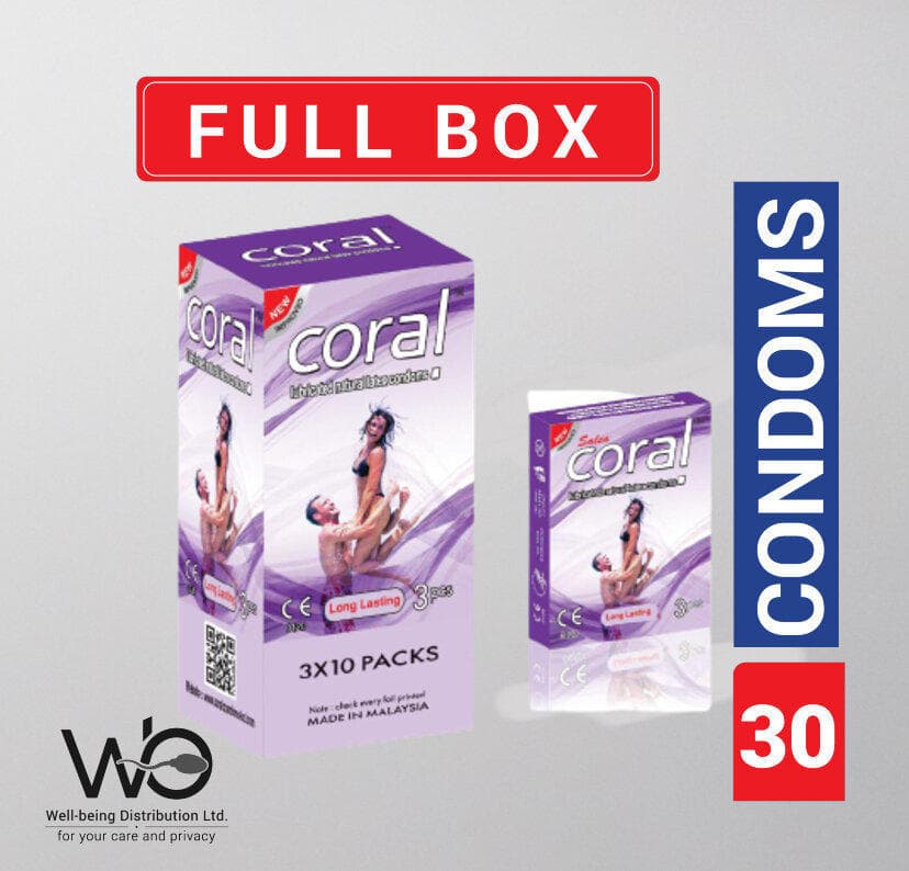 Coral Long Lasting Lubricated Natural Latex Condom Full Box 3x10=30pcs