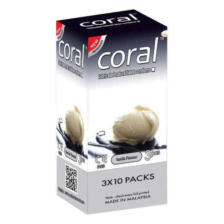Coral Vanilla Flavors Lubricated Natural Latex Condom for Men   Full Box 3x10=30pcs   Malaysia