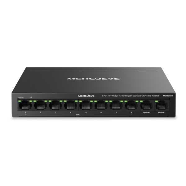 Mercusys MS110CMP 8-Port 10/100 Mbps Plus 2-Port Gigabit Desktop Switch With 8-Port PoE Plus 115W Total PoE Budget