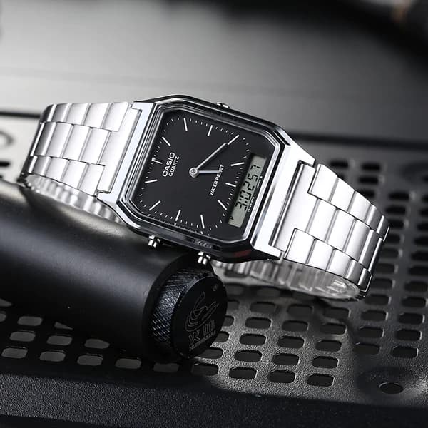 Casio AQ-230A-1DMQ Black Analog Digital Stainless Steel Strap Men’s Watch