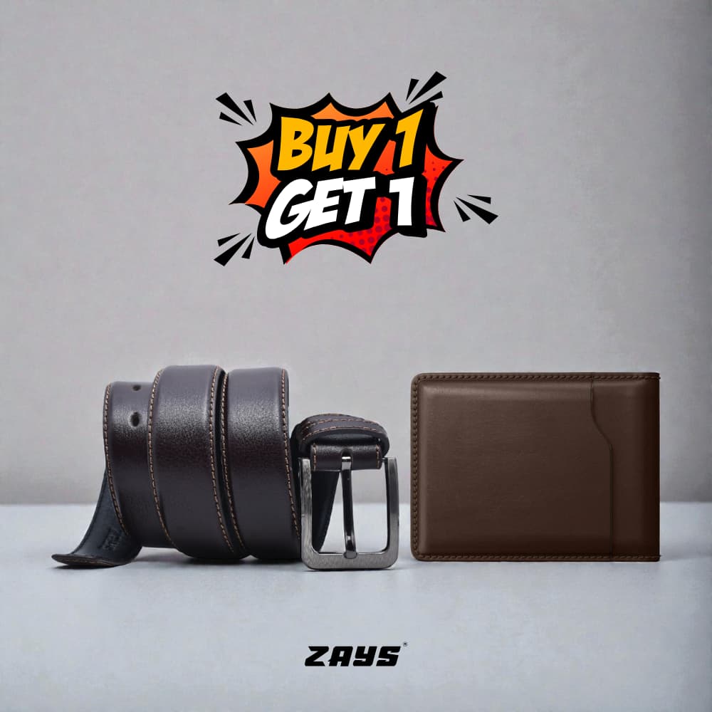 Zays Special Buy1 Get1 Offer - Premium Leather Belt and Wallet - Huge Savings on Quality Leather Accessories (ZSW102-ZMB102-Chocolate)