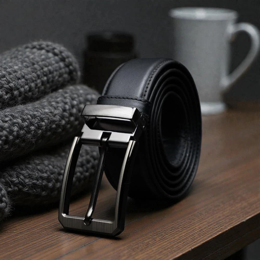 Zays Handcrafted Leather Belt for Men - Full-Grain Cowhide Adjustable Fit Stylish and Long-Lasting Designed for Office Traditional and Casual Use - Sweat-Resistant Anti-Crack Build Ideal for Daily Wear BS103-BC119-Black