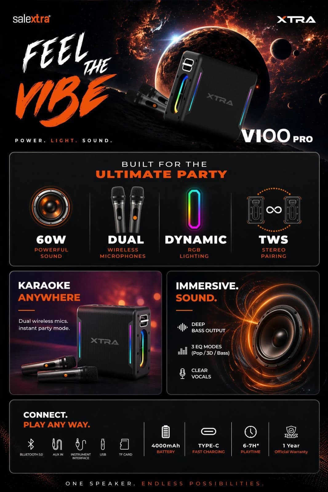 XTRA V100 Pro Bluetooth Karaoke Speaker