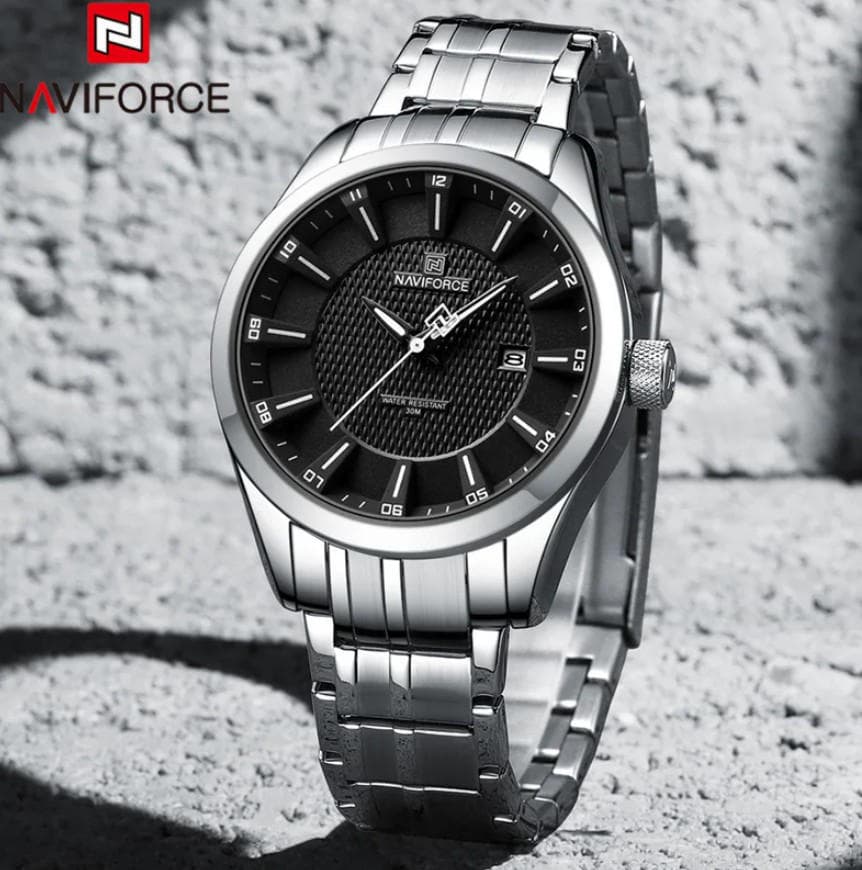 NAVIFORCE 8032 Alloy Quartz watches Stainless Steel strap with 30m waterproof men wristwatch Casual
