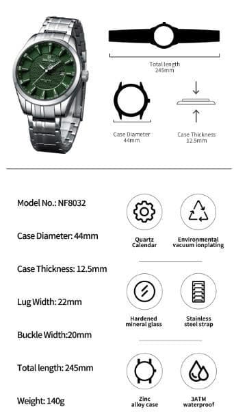 NAVIFORCE 8032 Alloy Quartz watches Stainless Steel strap with 30m waterproof men wristwatch Casual